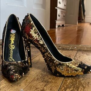 Gold and Black Sequin High Heels